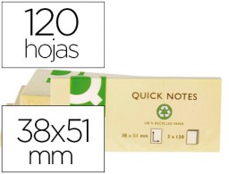 4x3 bloc 100 de notas adhesivas quita y pon Q-Connect 38x51mm. papel reciclado amarillo